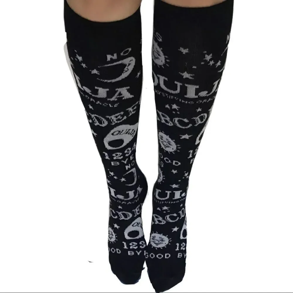 Black Graphic Ouija Board Lightweight Knit Tall Socks NEW